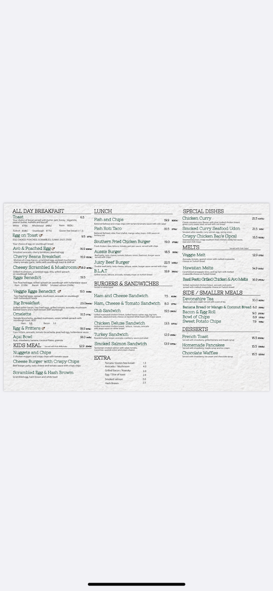 Menu, Caffe Cherry Beans