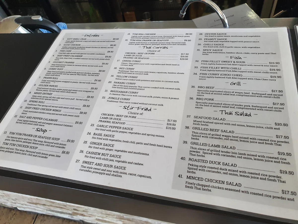 Menu, Tuk Tuk Thai