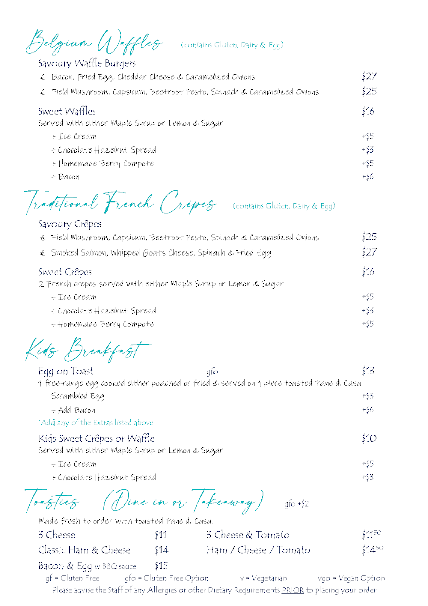 Menu, Exhale Exmouth