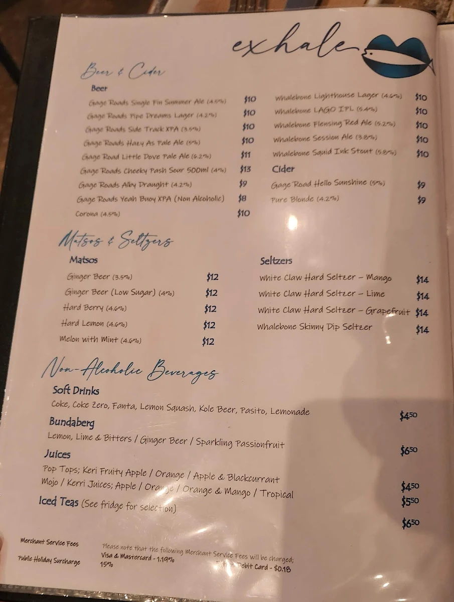 Menu, Exhale Exmouth