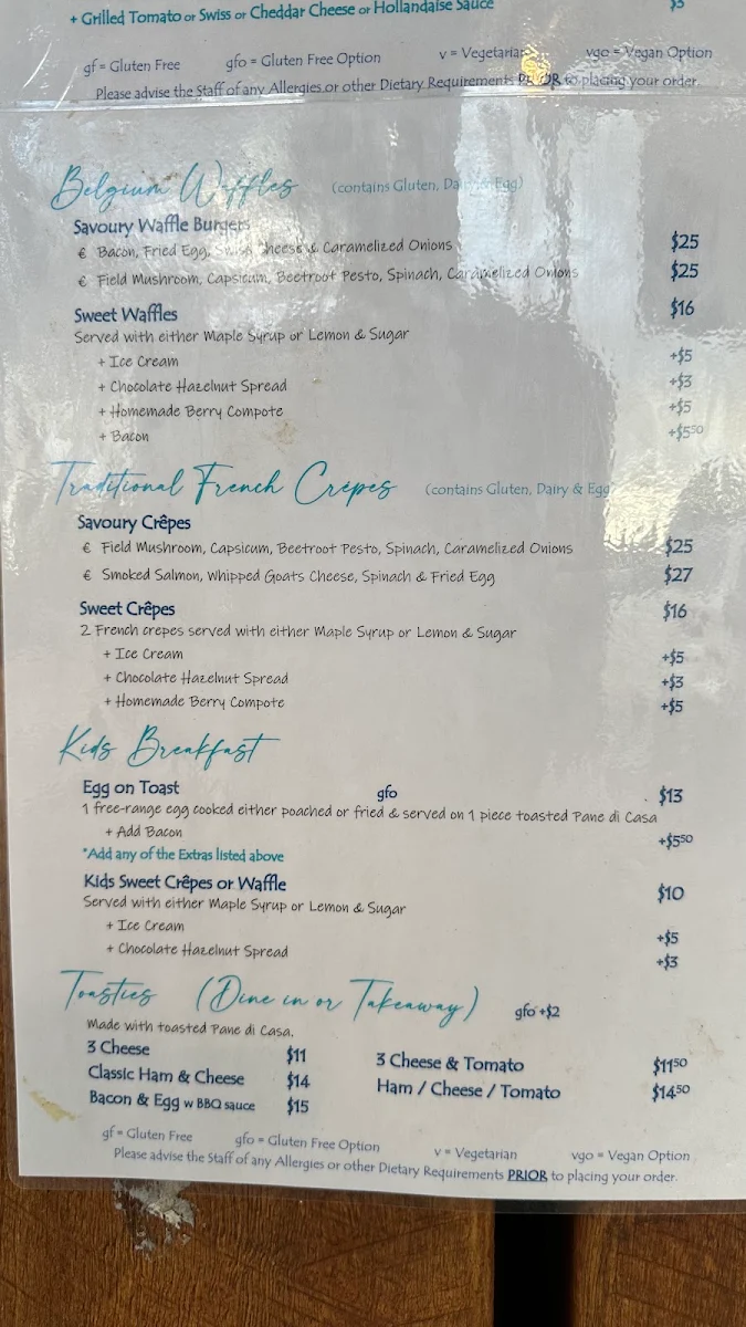 Menu, Exhale Exmouth
