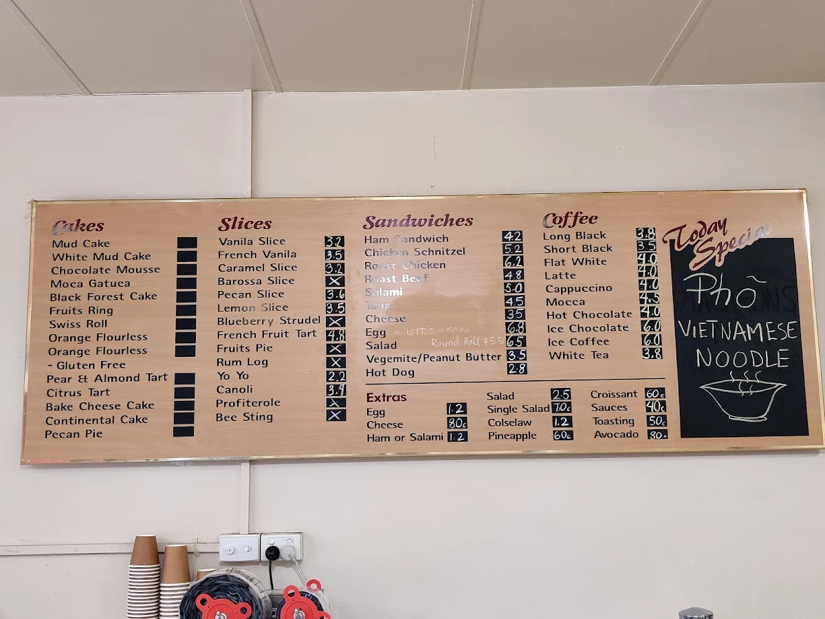 Menu, Valley Fair Continental Bakery