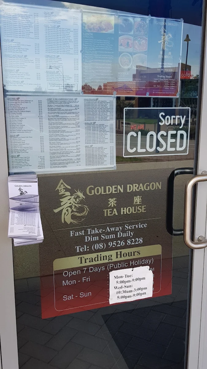 Menu, Golden Dragon Tea House