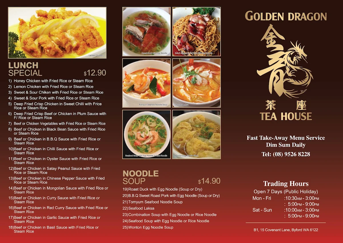 Menu, Golden Dragon Tea House