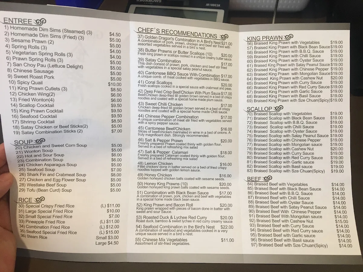 Menu, Golden Dragon Tea House
