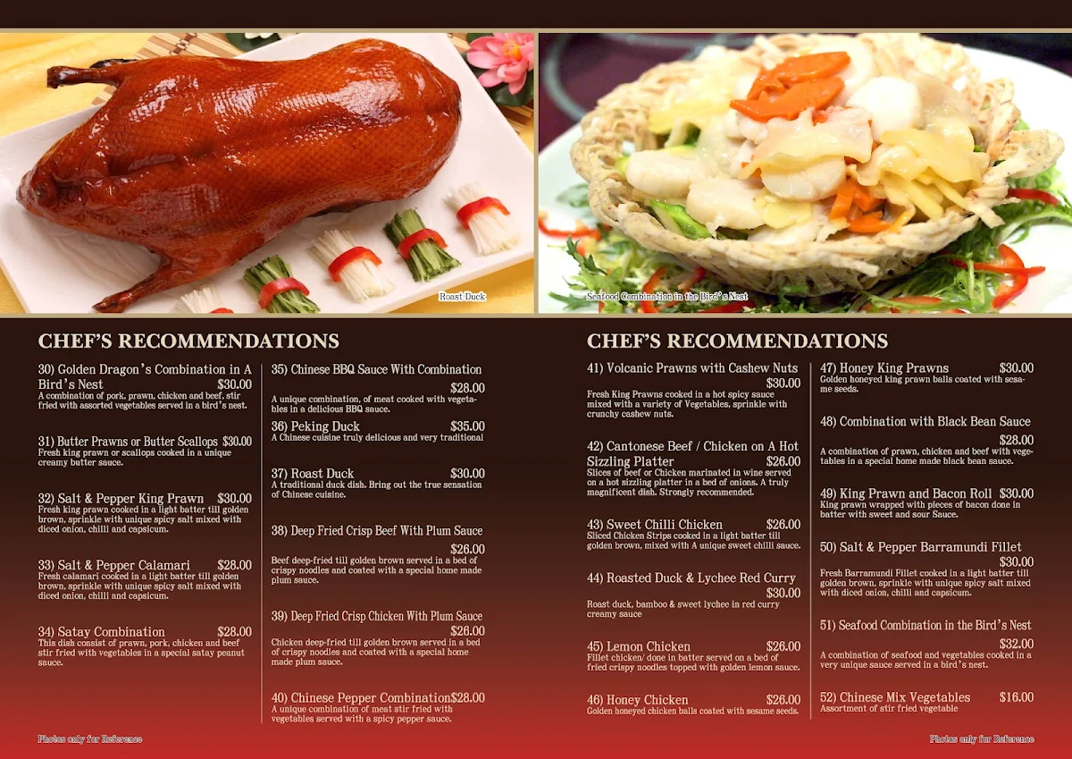 Menu, Golden Dragon Tea House