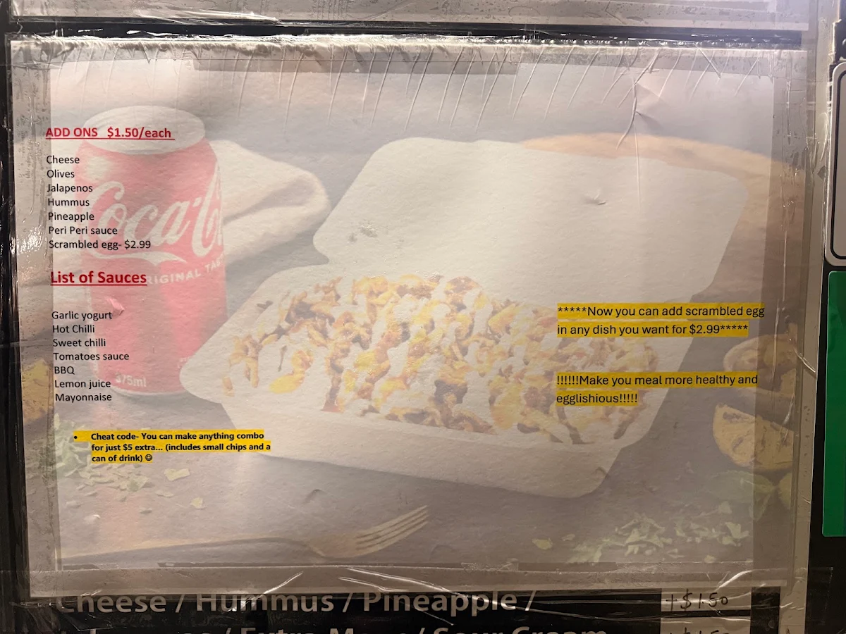 Menu, Tassie Jumbo Kebabs (Under new management)