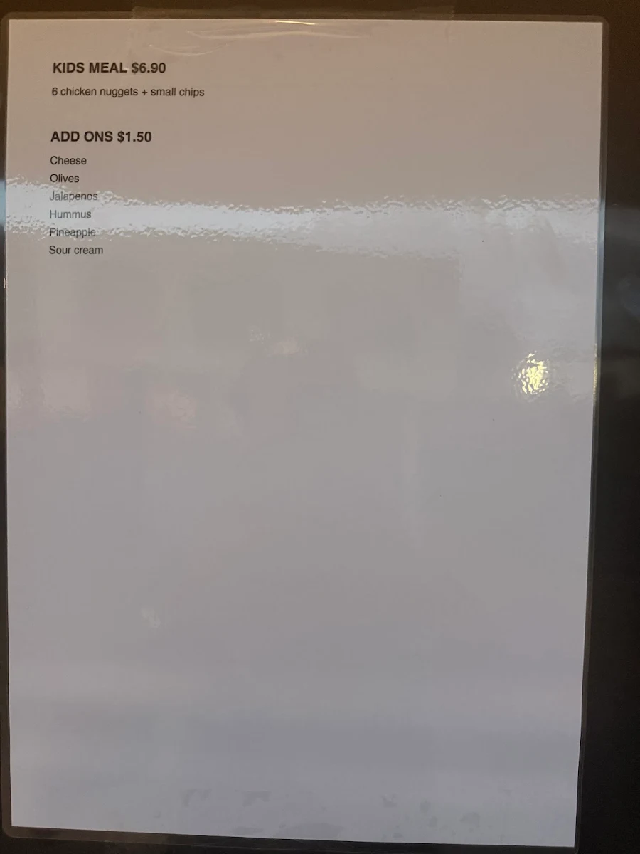 Menu, Tassie Jumbo Kebabs (Under new management)