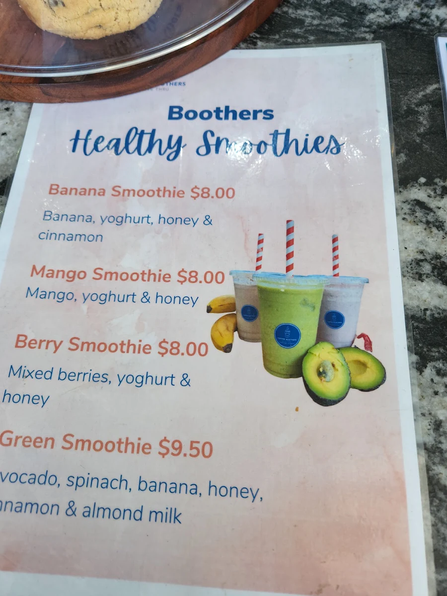 Menu, Coffee Boothers drive through Merlo coffee