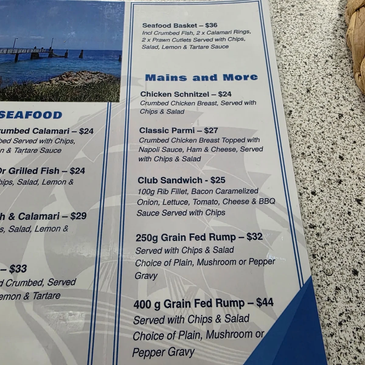 Menu, Amity Point Community Club
