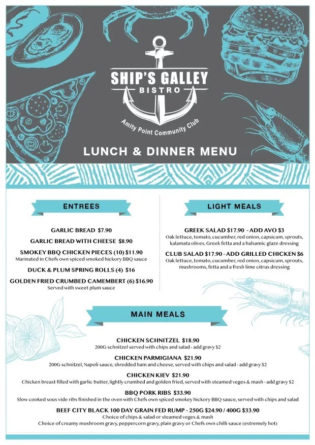 Menu, Amity Point Community Club