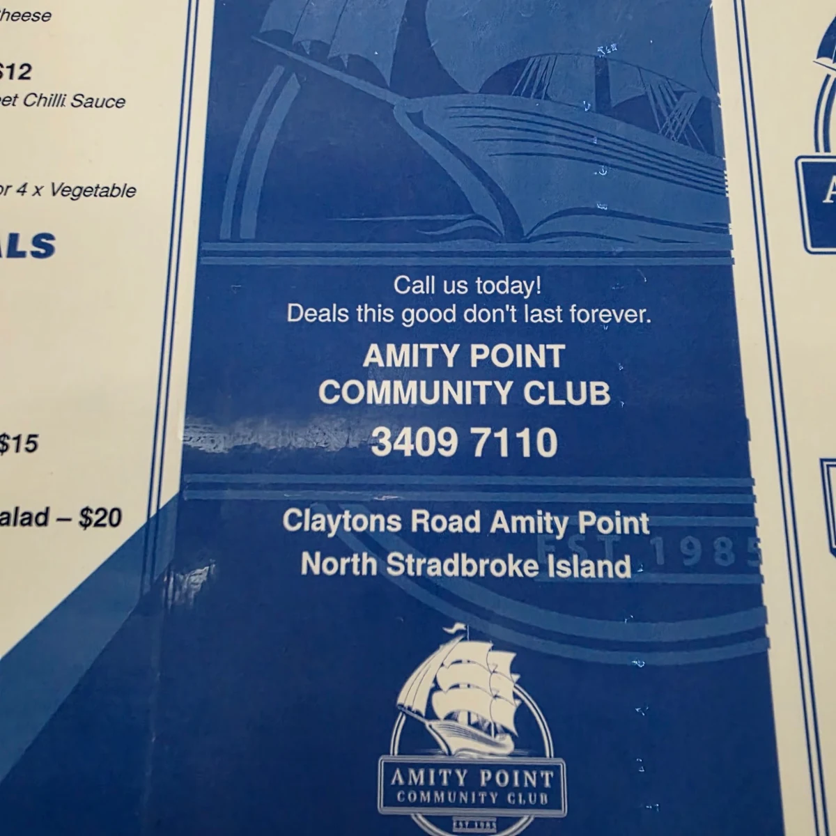 Menu, Amity Point Community Club