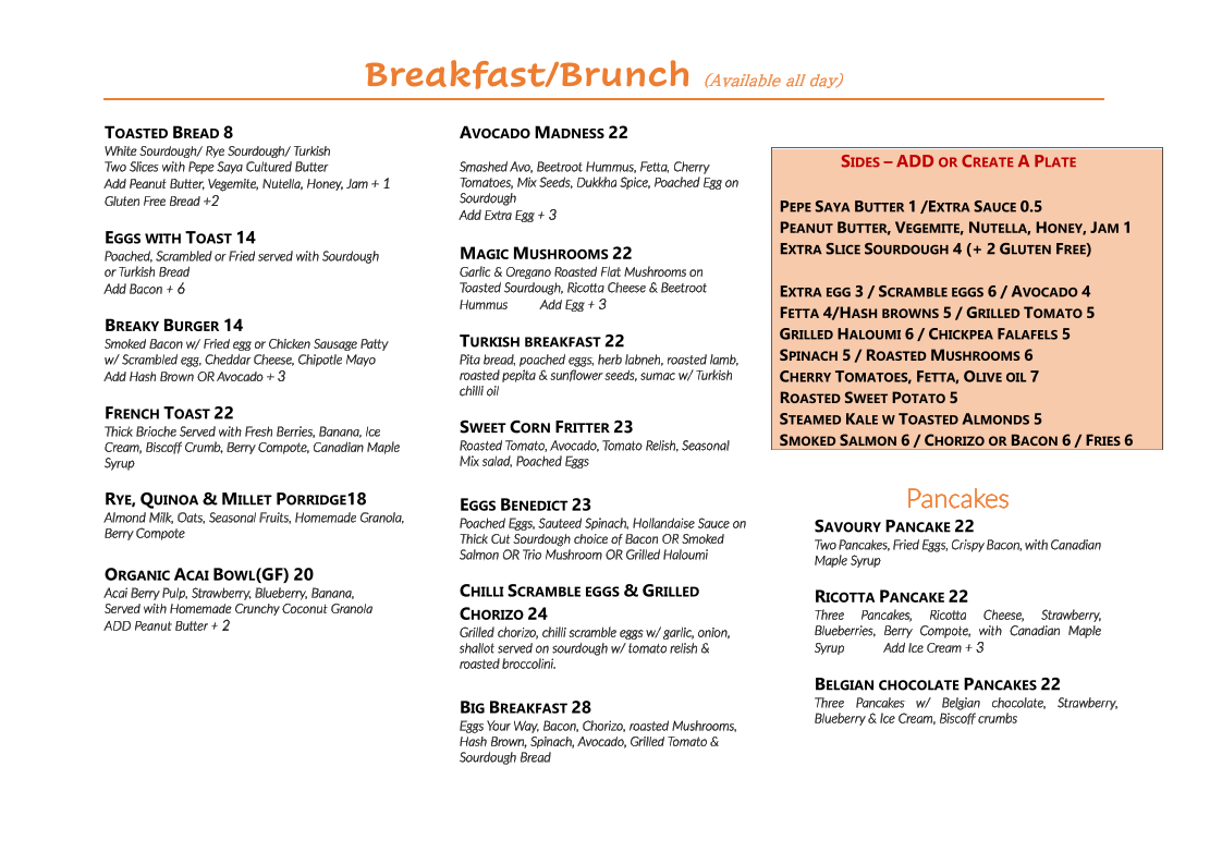 Menu, Grind Pantry