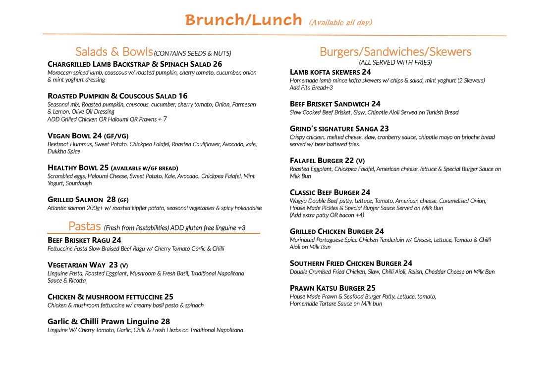 Menu, Grind Pantry