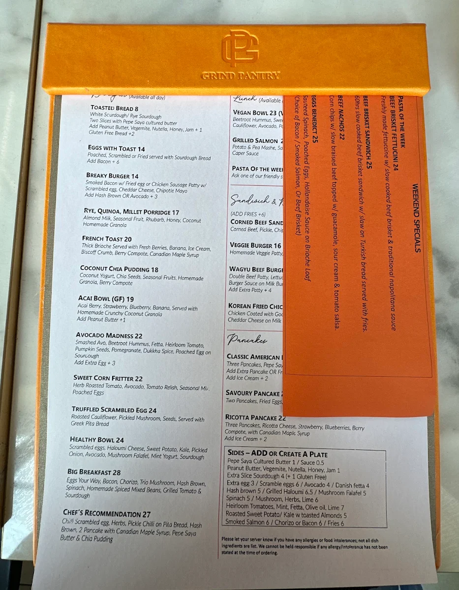 Menu, Grind Pantry