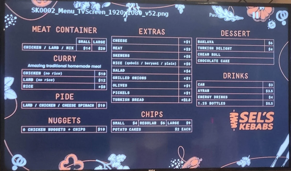 Menu, Sels kebabs