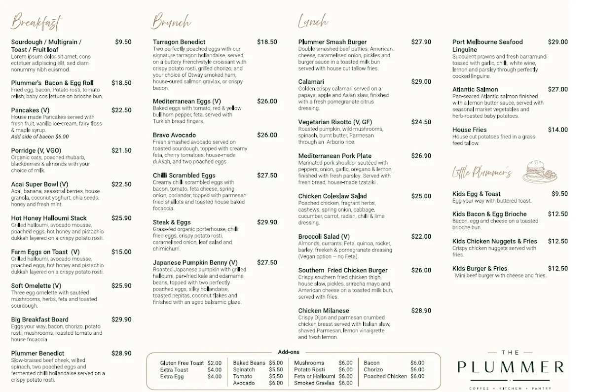 Menu, Dusty Fox Cafe