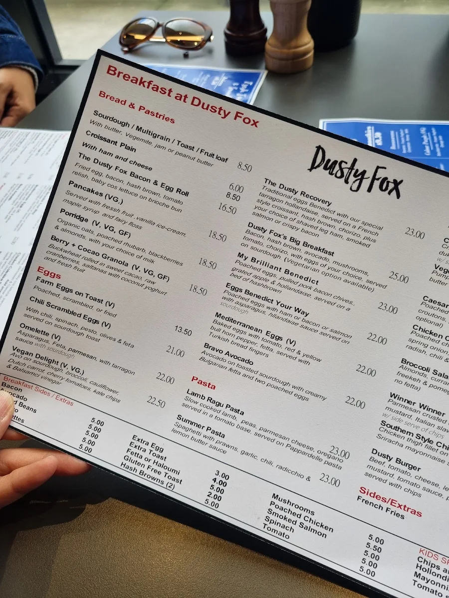 Menu, Dusty Fox Cafe