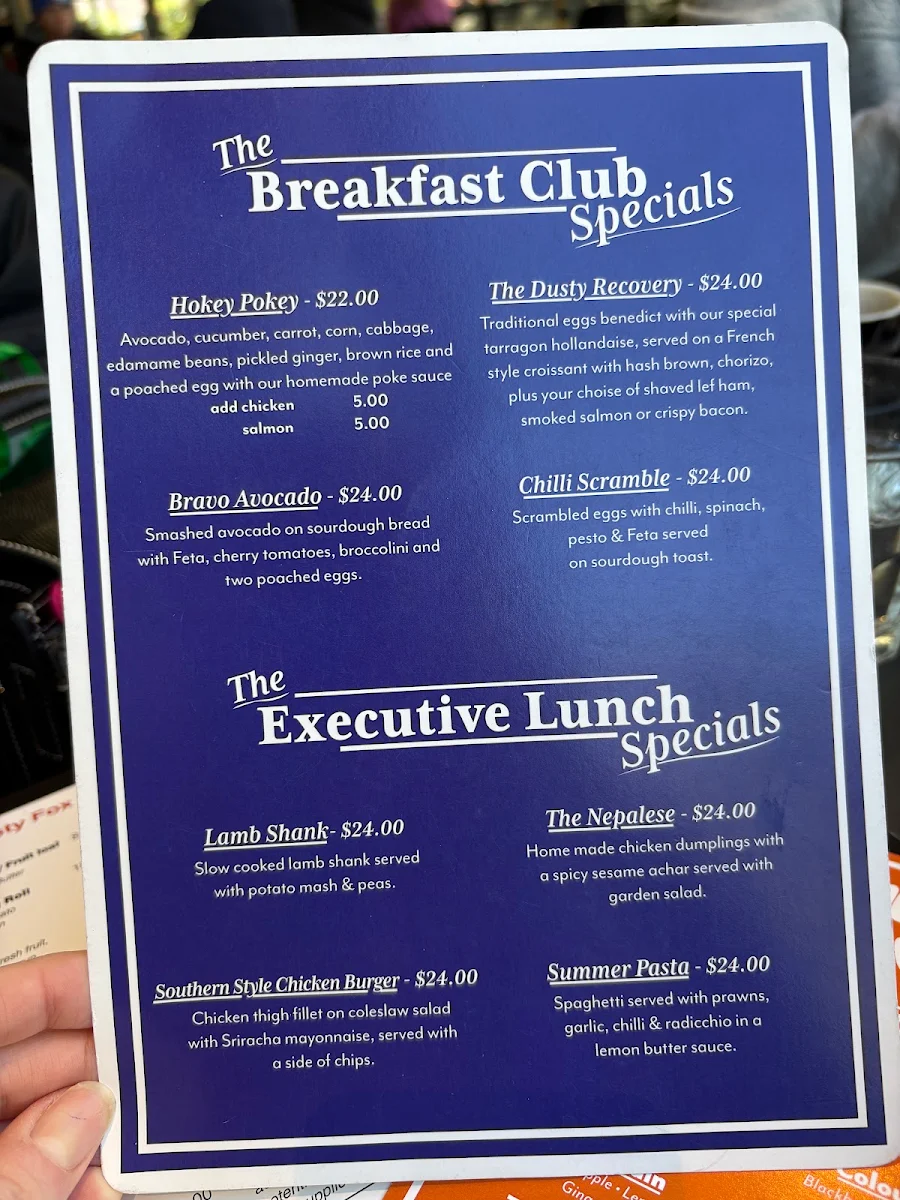 Menu, Dusty Fox Cafe