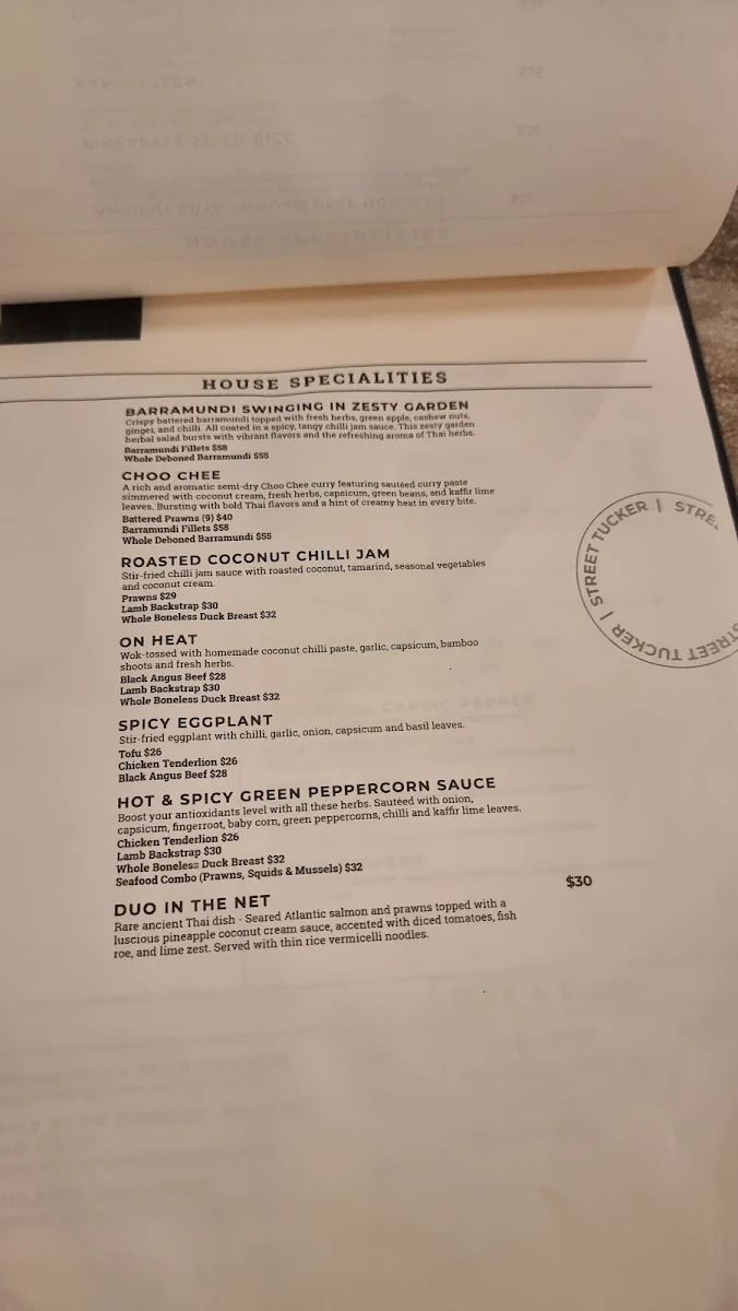 Menu, Street Tucker Restaurant