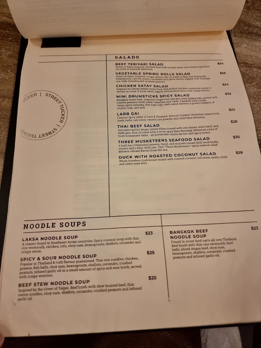 Menu, Street Tucker Restaurant