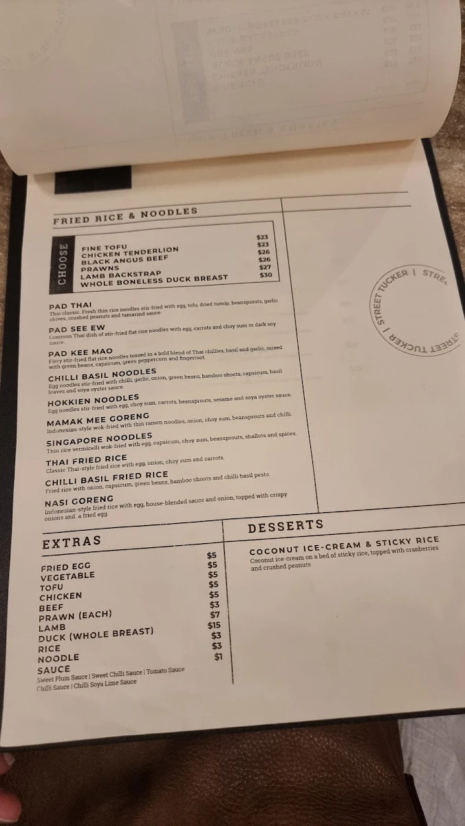 Menu, Street Tucker Restaurant