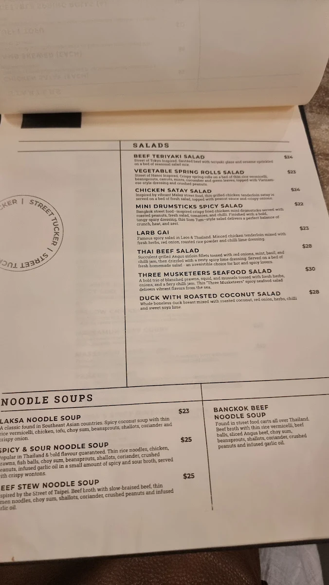 Menu, Street Tucker Restaurant