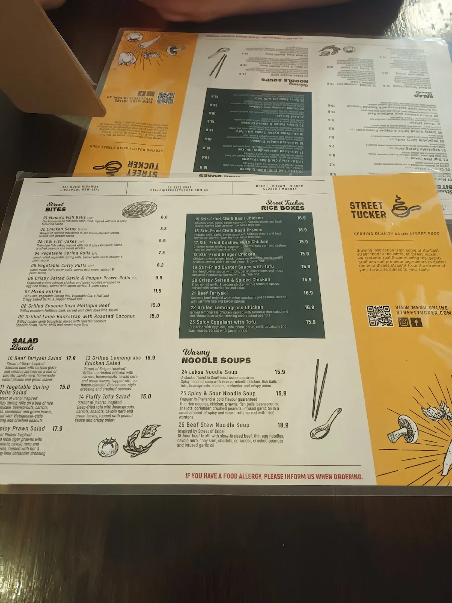 Menu, Street Tucker Restaurant