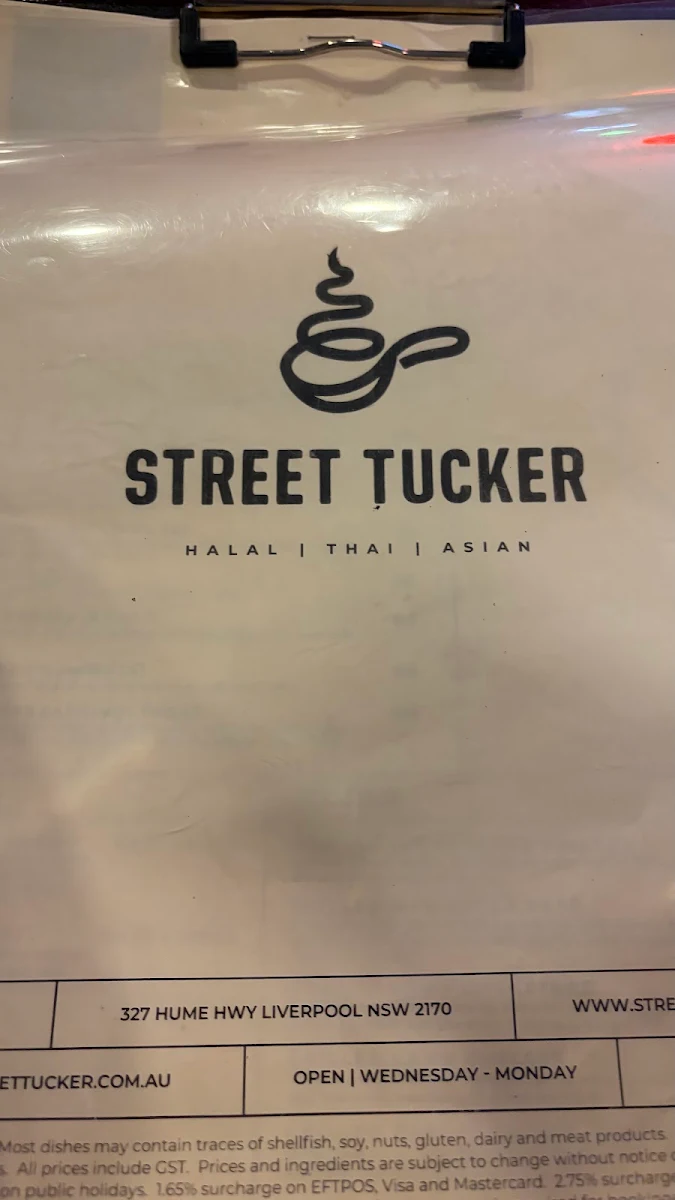 Menu, Street Tucker Restaurant