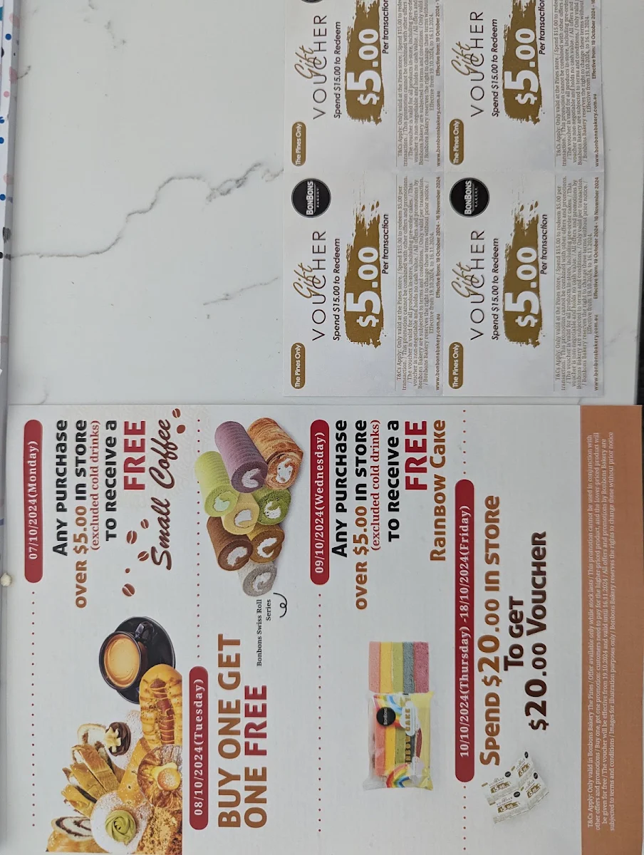 Menu, Bonbons Bakery The Pines