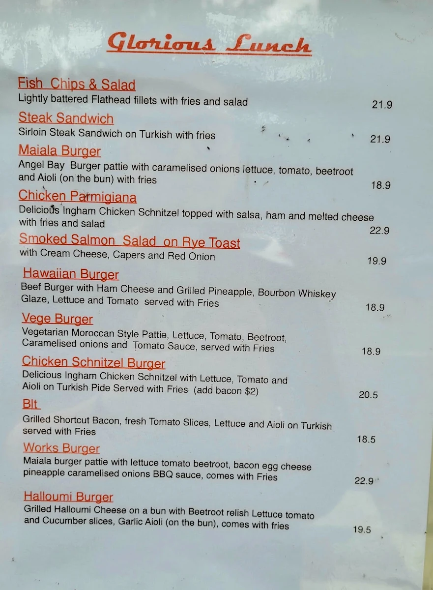 Menu, Mount Glorious Cafe