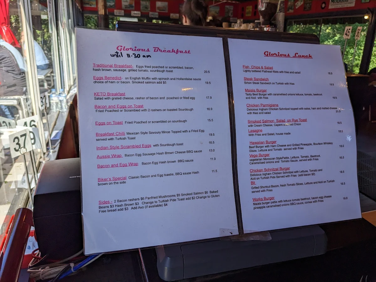 Menu, Mount Glorious Cafe