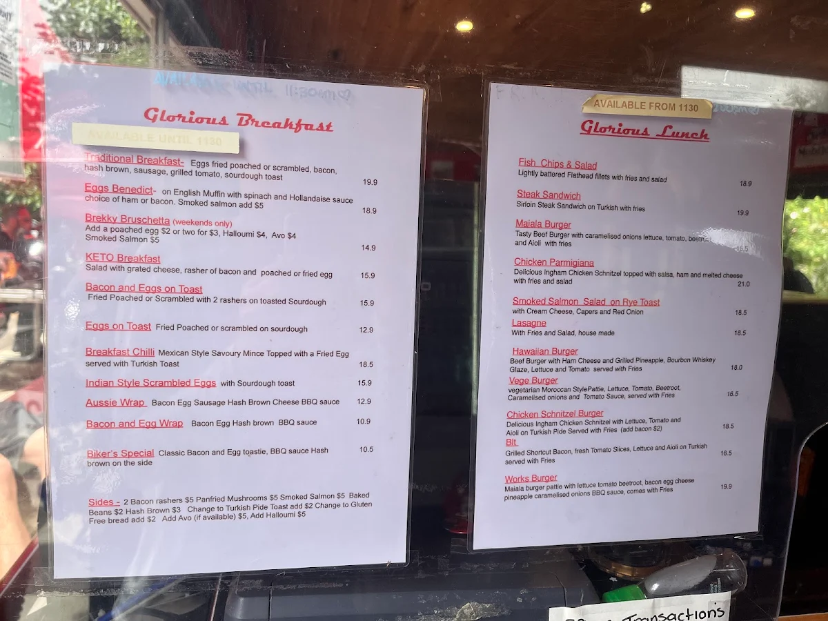 Menu, Mount Glorious Cafe