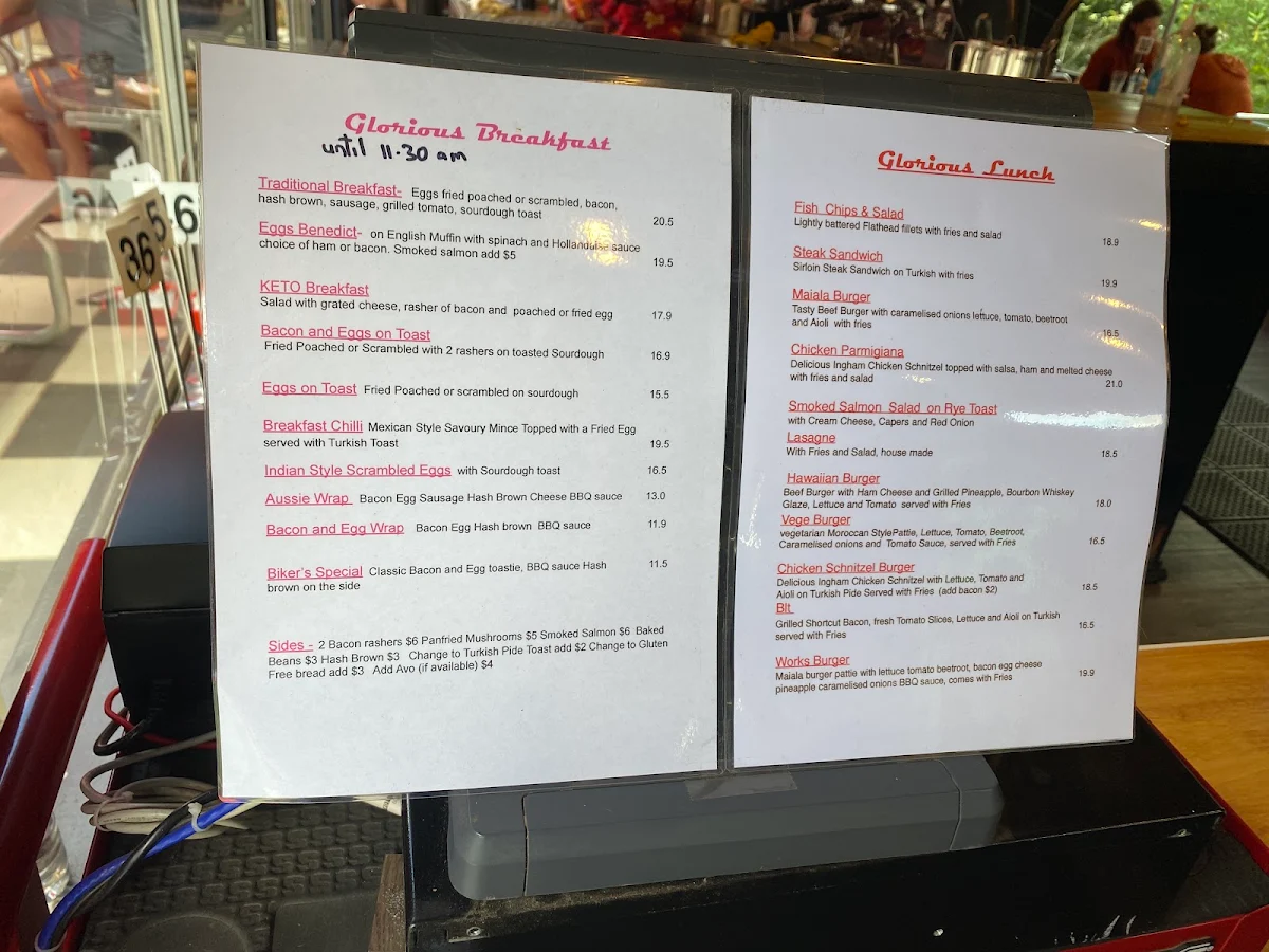 Menu, Mount Glorious Cafe