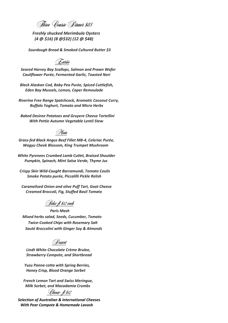 Menu, Courgette Restaurant