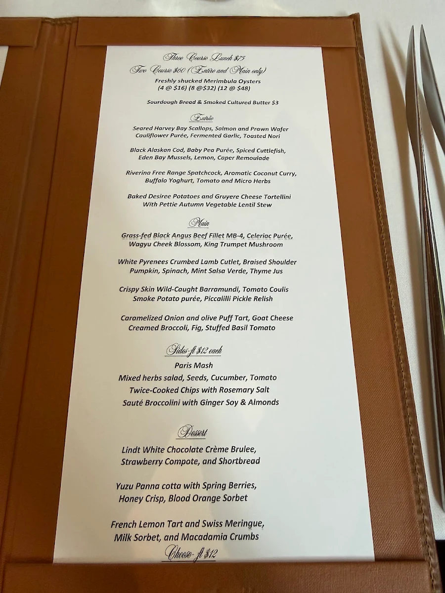 Menu, Courgette Restaurant