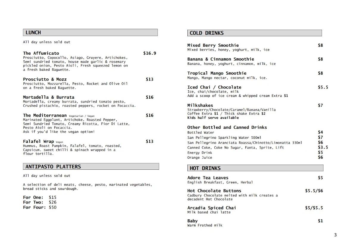 Menu, Bean Culture Espresso Bar