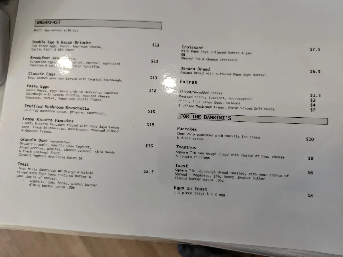 Menu, Bean Culture Espresso Bar