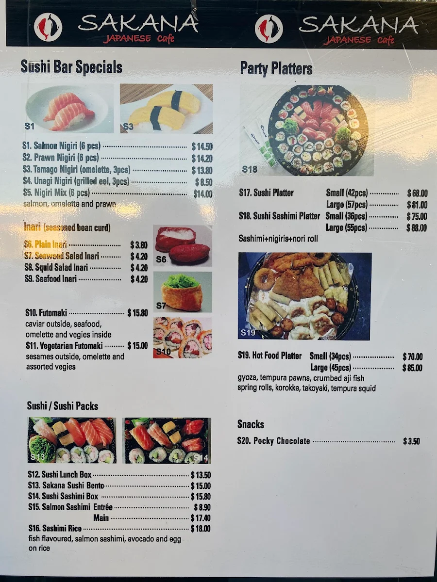 Menu, Sakana Japanese Cafe