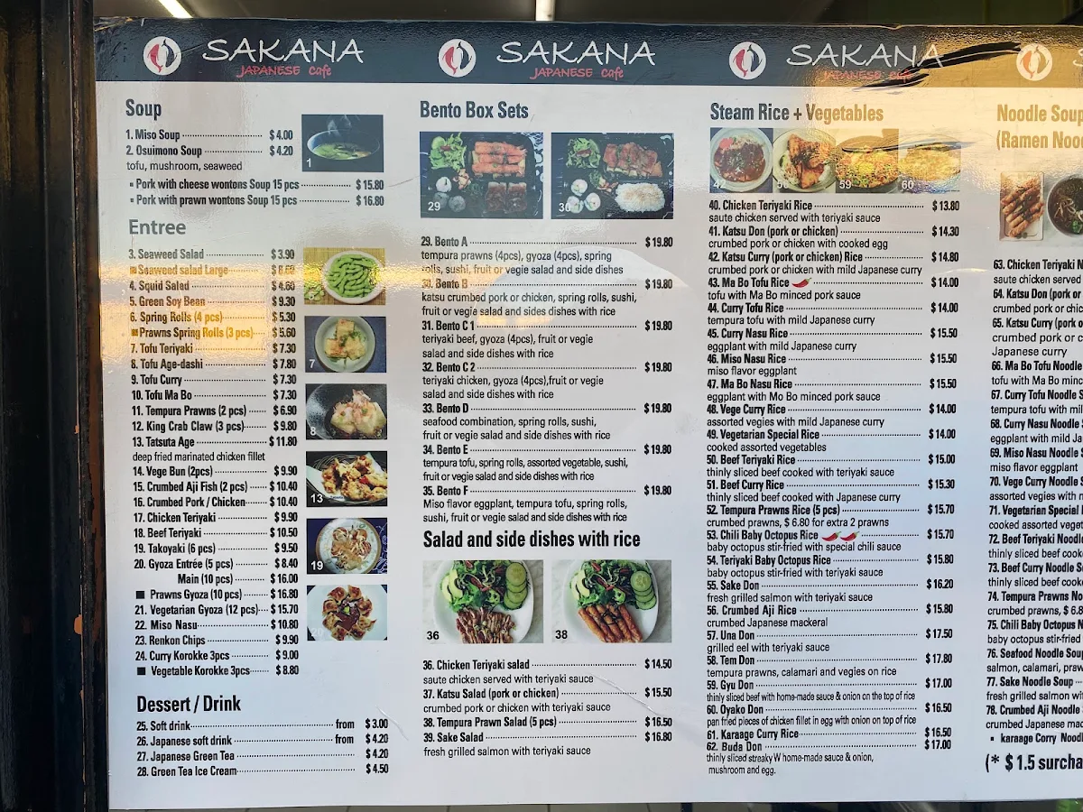 Menu, Sakana Japanese Cafe