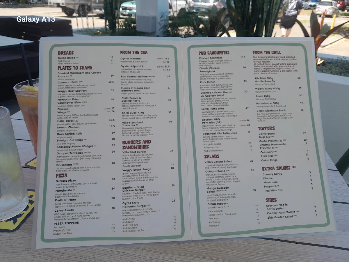Menu, Villa Noosa Hotel