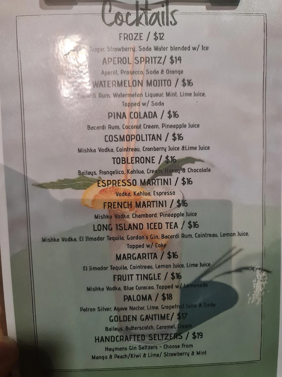 Menu, Villa Noosa Hotel