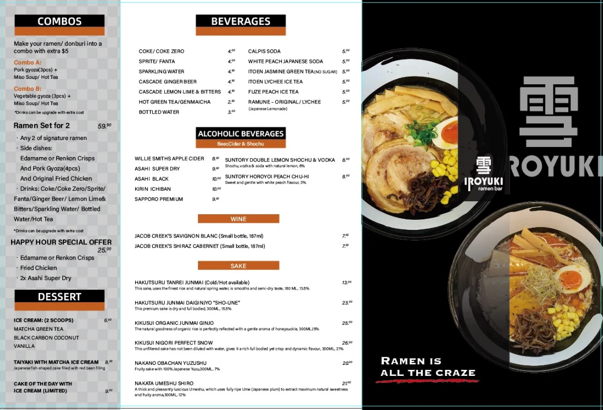 Menu, Iroyuki Ramen Bar