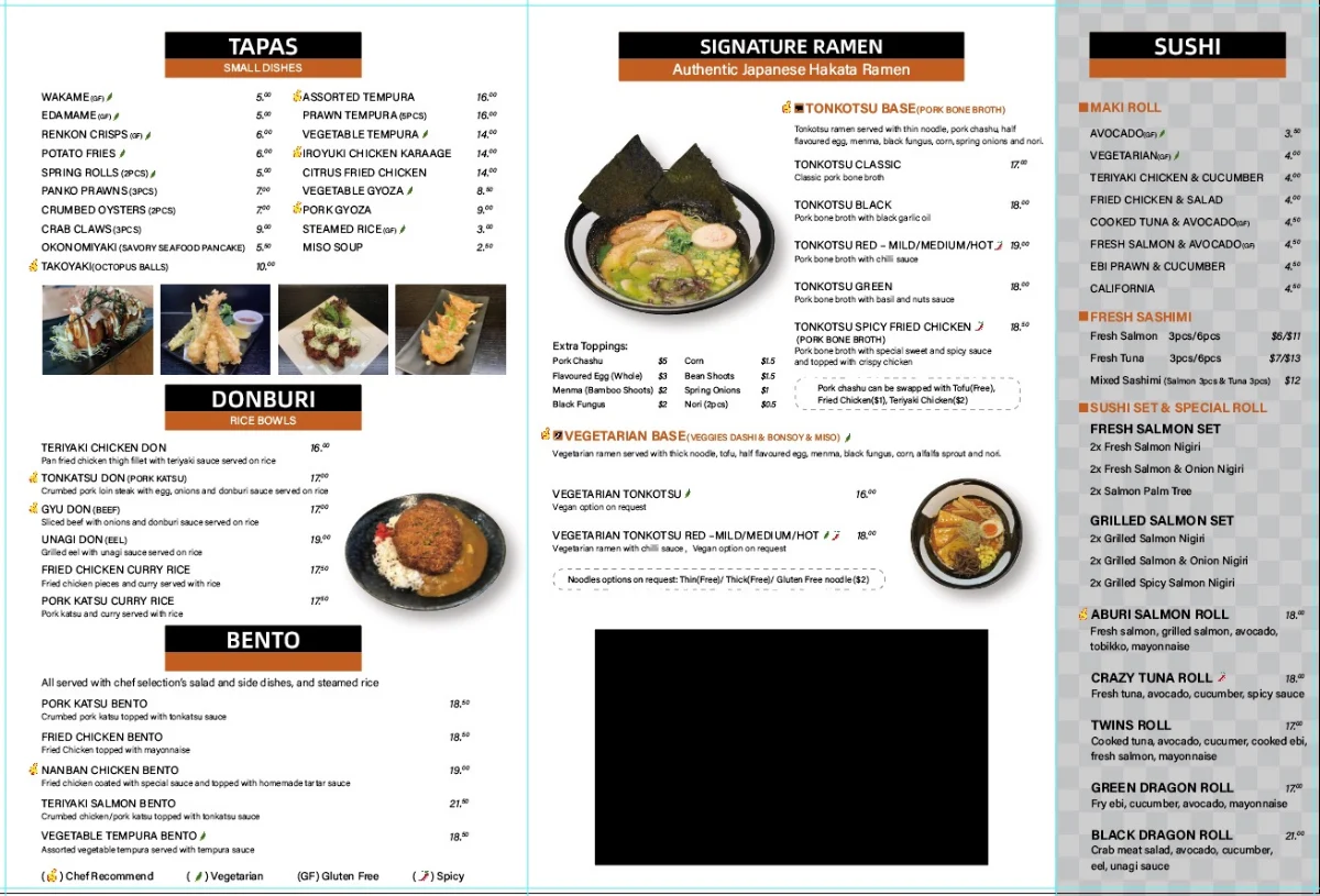 Menu, Iroyuki Ramen Bar