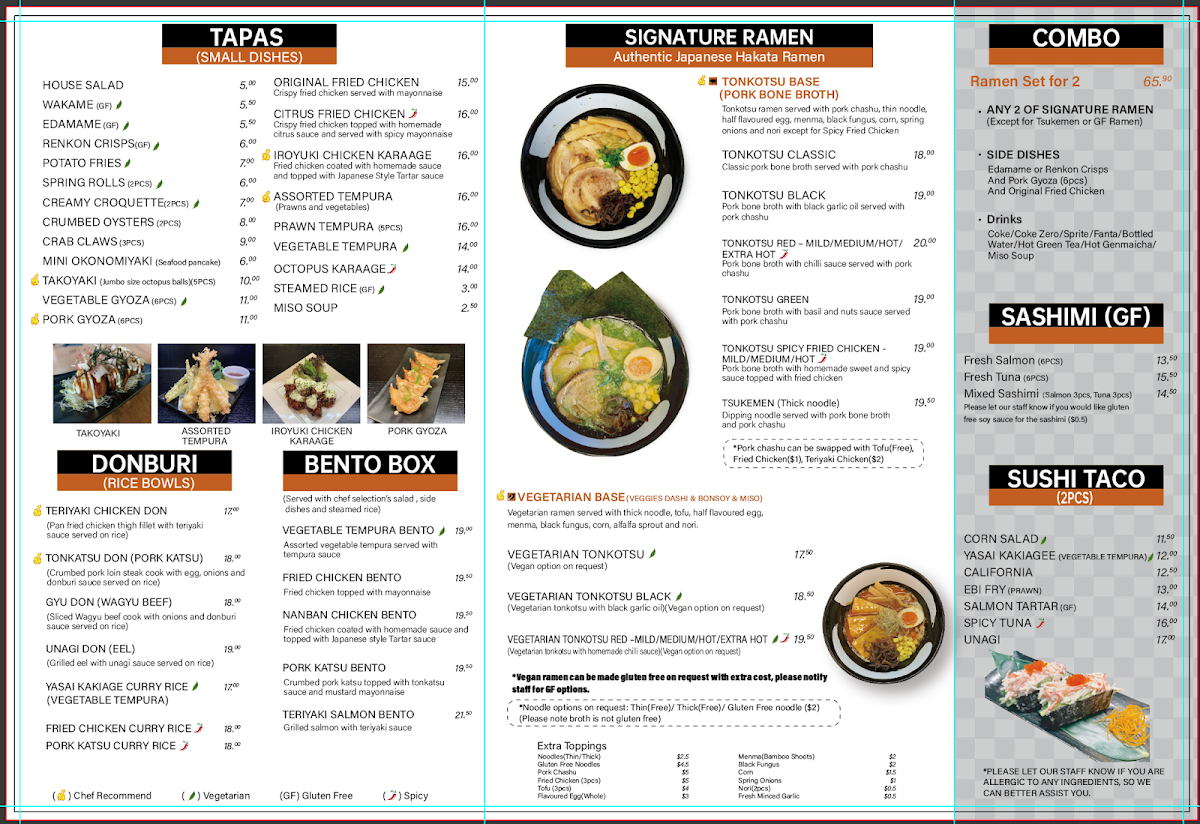Menu, Iroyuki Ramen Bar