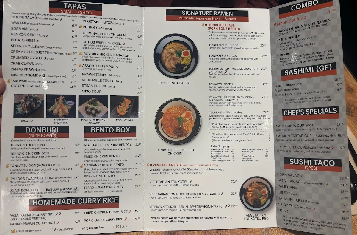 Menu, Iroyuki Ramen Bar