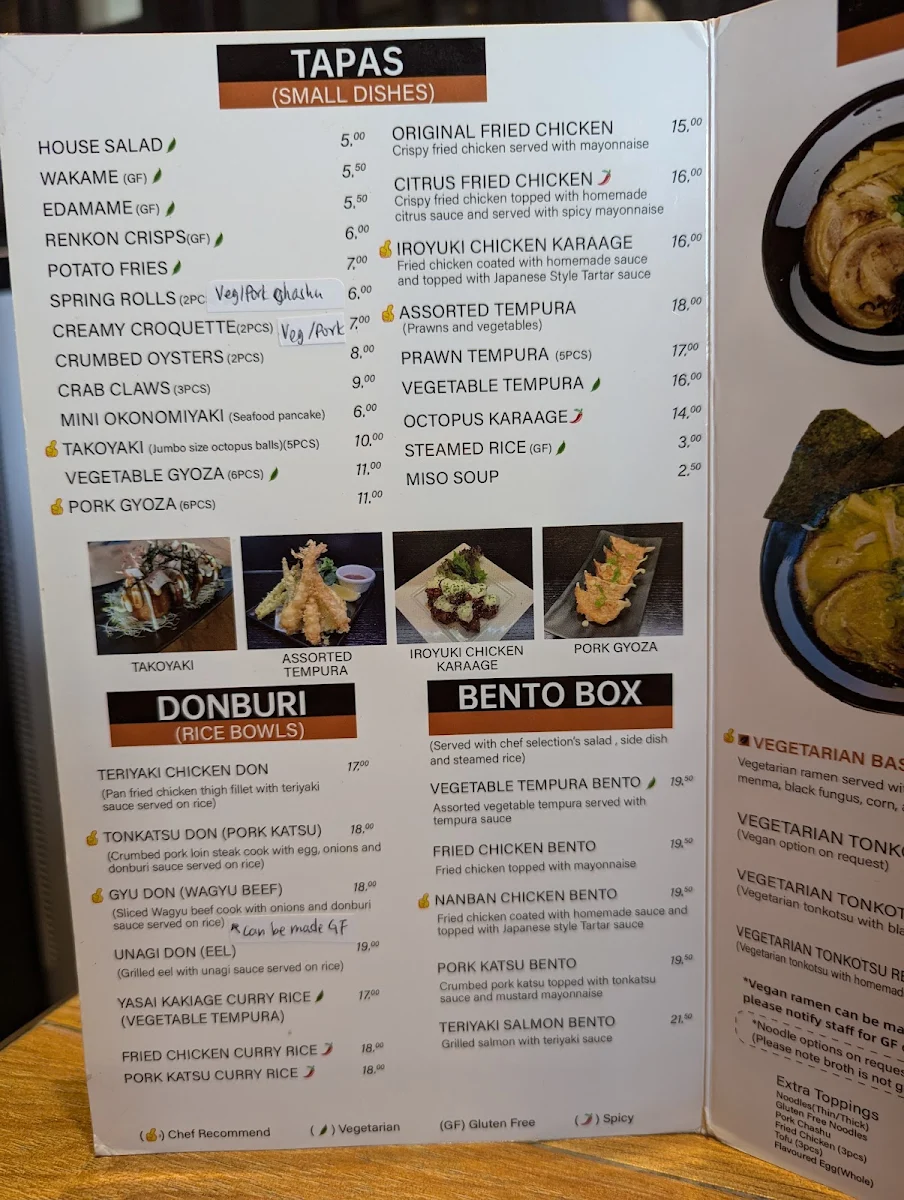 Menu, Iroyuki Ramen Bar