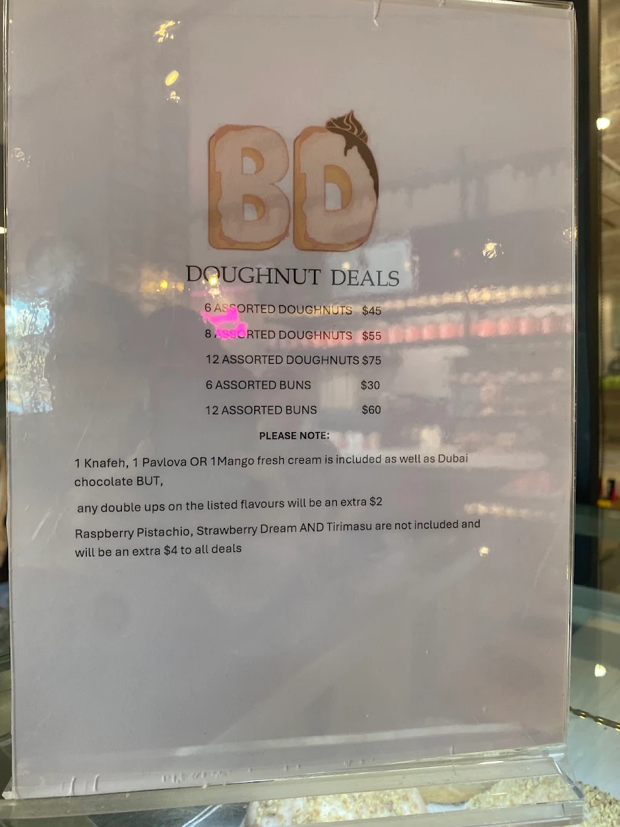 Menu, Boston Doughnuts