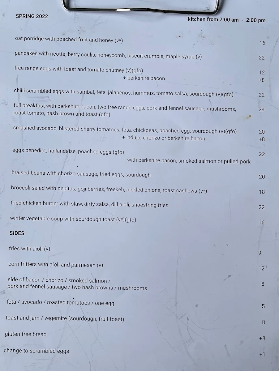 Menu, Sage Cafe