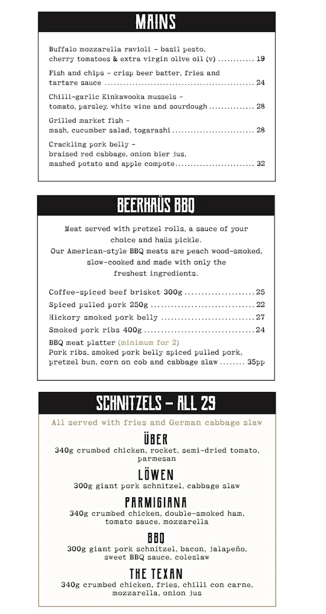 Menu, Winghaus Barangaroo